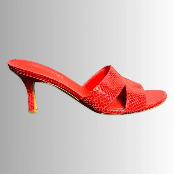 Marc Fisher Red Queta Snakeskin Mule Sandal in Red, Kitten Heel, Size 7.5 - Picture 2 of 8